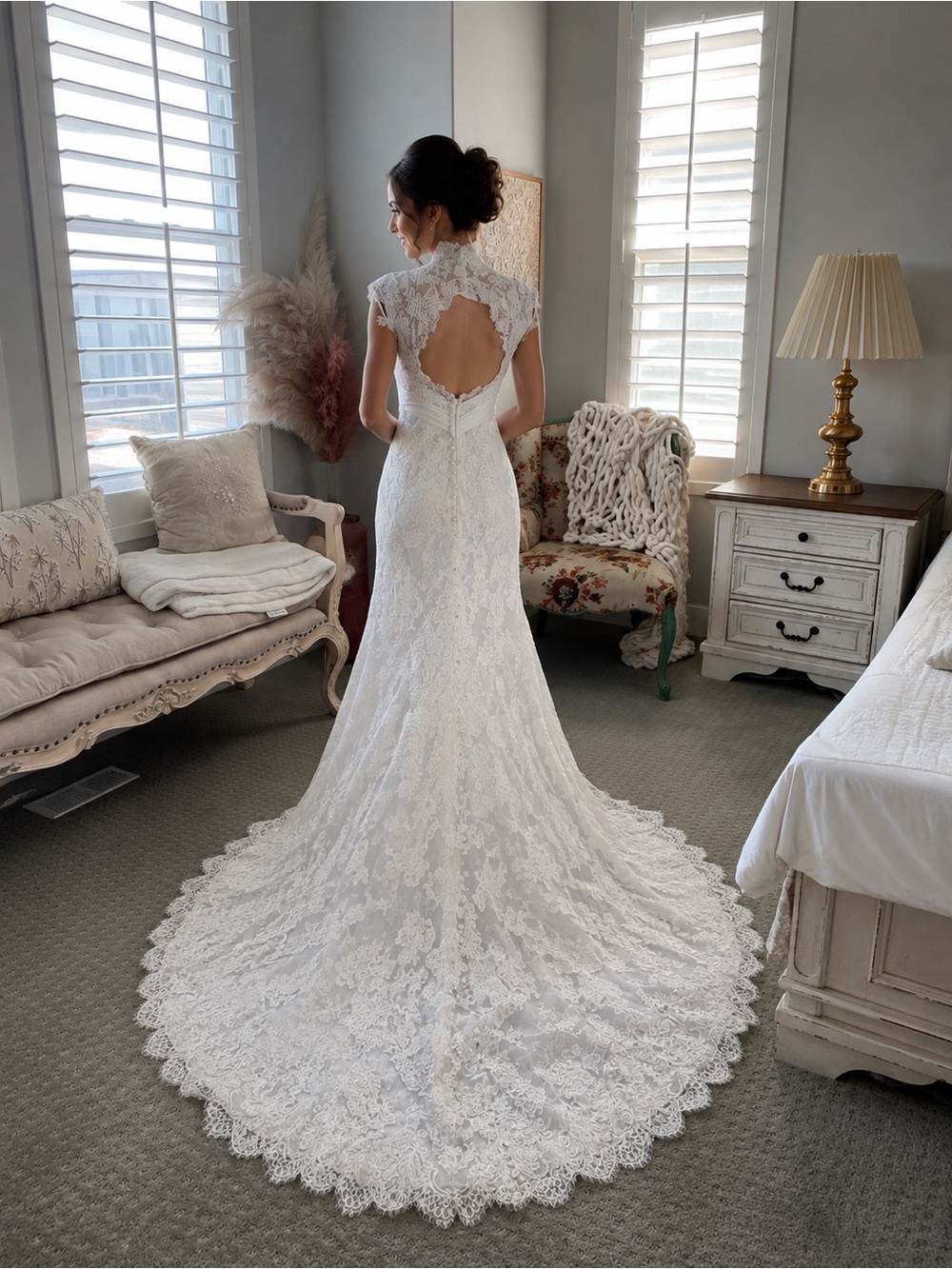 Allure Bridals Lace Wedding Dress Keyhole Back Size 6